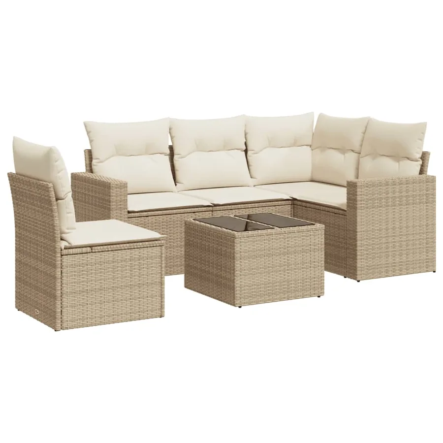 Salon de jardin avec coussins 6 pcs beige résine tressée - 2