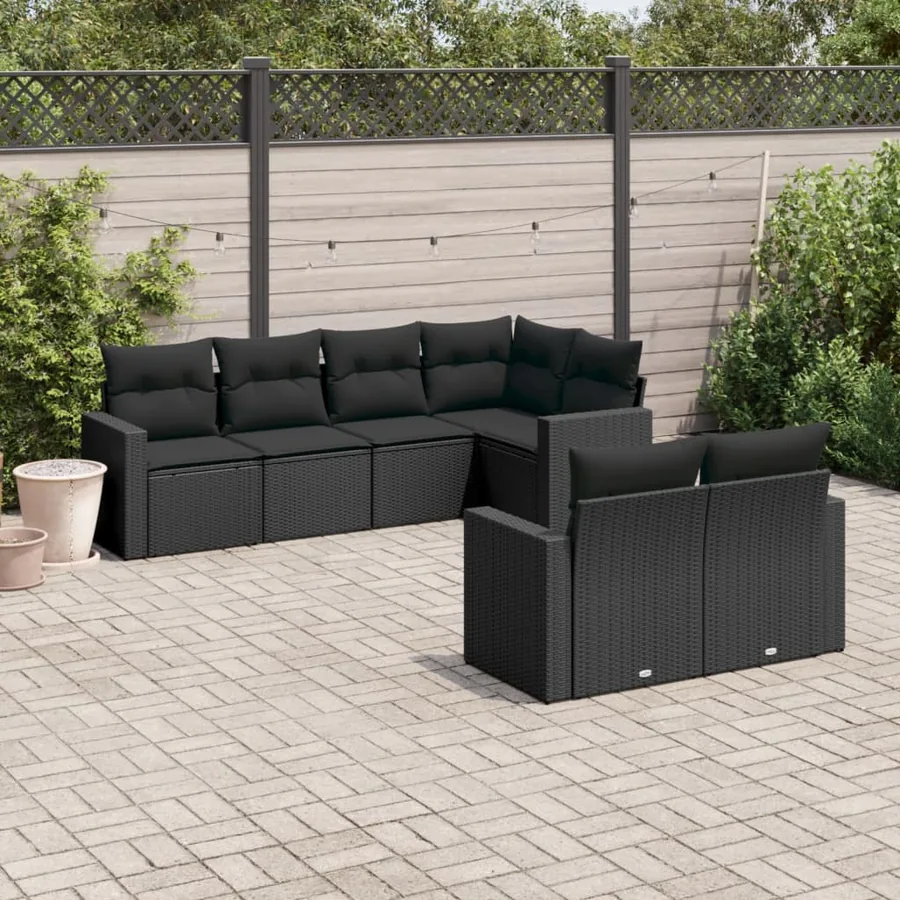 Salon de jardin 7 pcs avec coussins noir résine tressée 62 x 62 x 69 cm - 62,2 kg