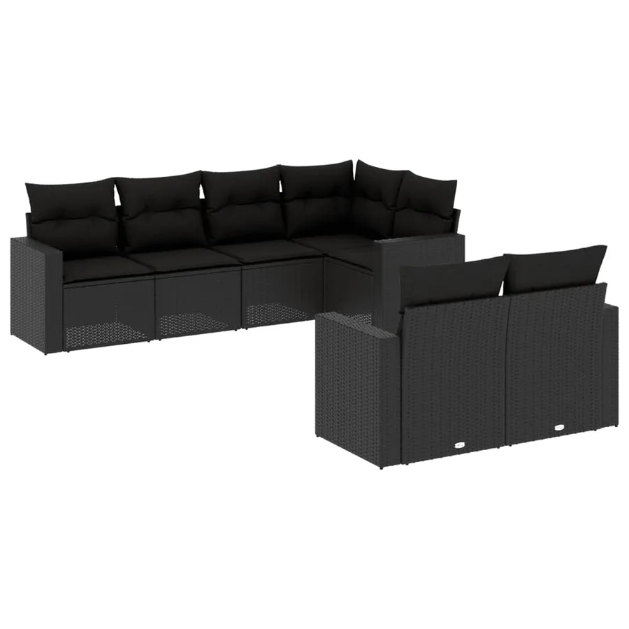 Salon de jardin 7 pcs avec coussins noir résine tressée 62 x 62 x 69 cm - 62,2 kg - 2