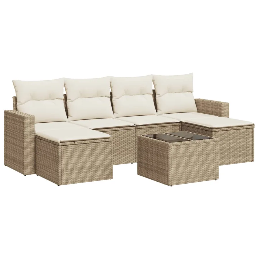 Salon de jardin avec coussins 7 pcs beige résine tressée - 2
