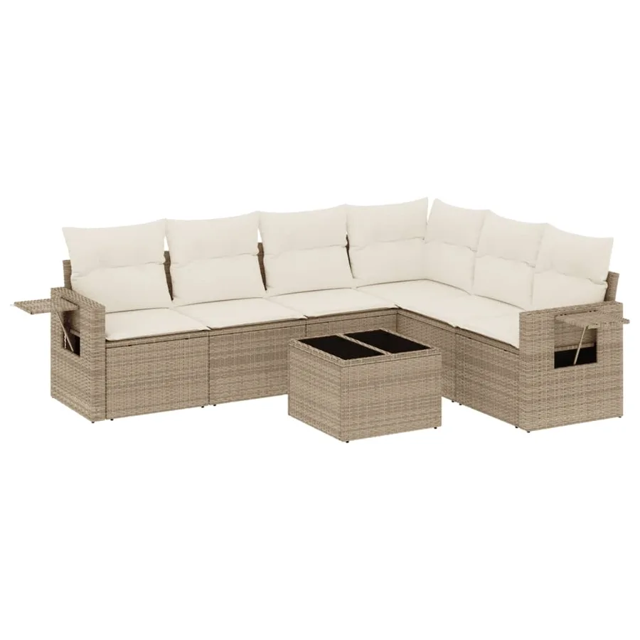 Salon de jardin avec coussins 7 pcs beige résine tressée - 2