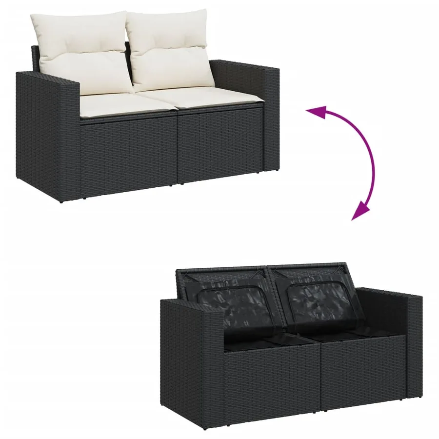 Salon de jardin 8 pcs avec coussins noir résine tressée - 5