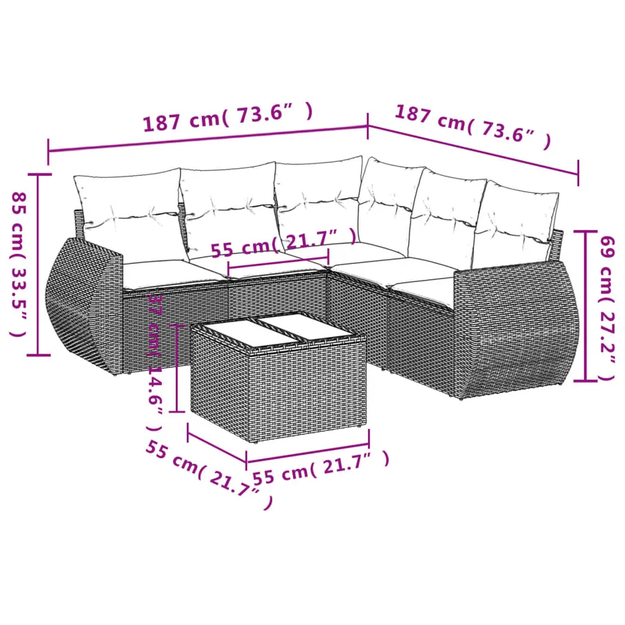 Salon de jardin avec coussins 6 pcs beige résine tressée - 3