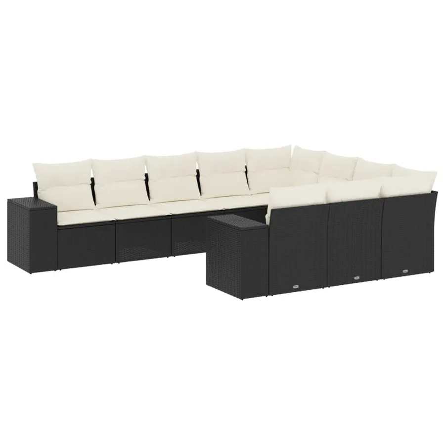 Salon de jardin 10 pcs avec coussins noir résine tressée - 2