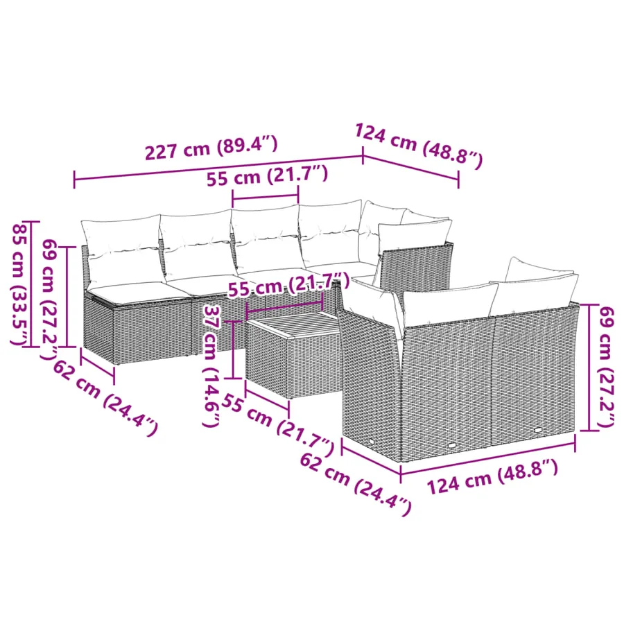 Salon de jardin avec coussins 8pcs mélange beige résine tressée - 10