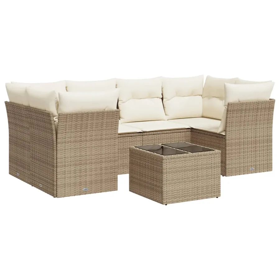 Salon de jardin avec coussins 7 pcs beige résine tressée - 2