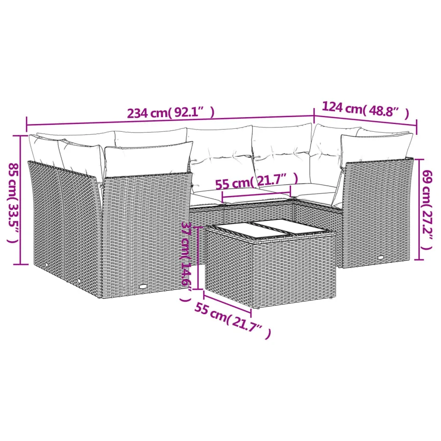Salon de jardin avec coussins 7 pcs beige résine tressée - 3