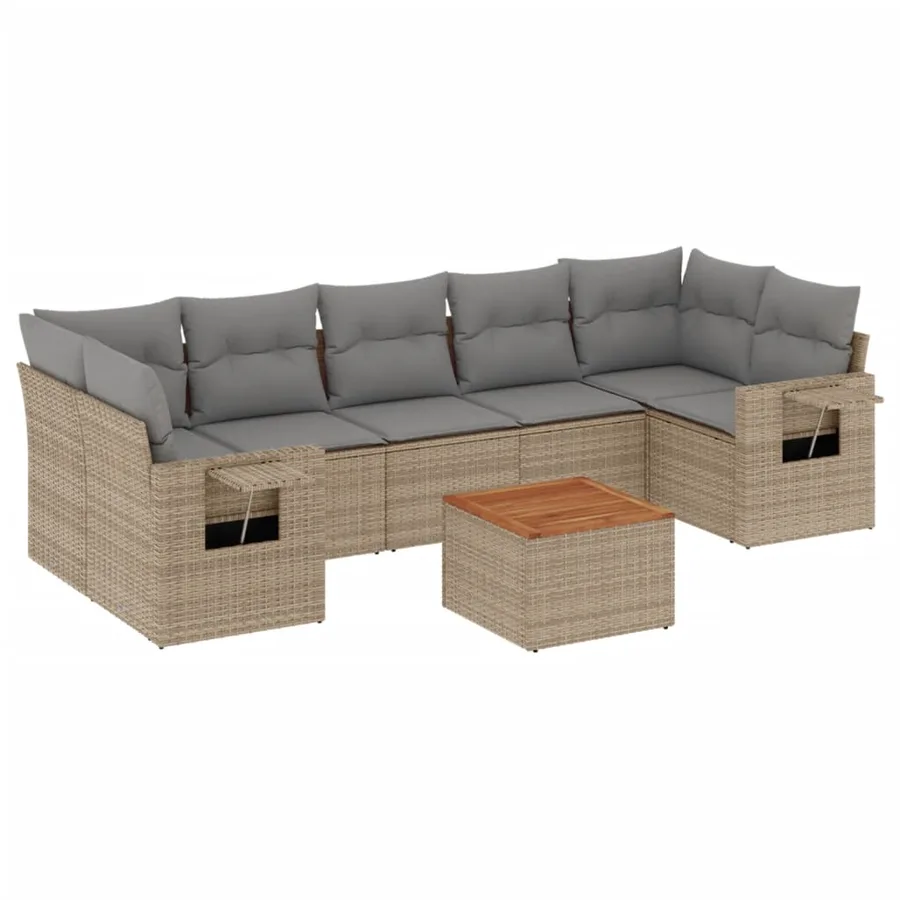 Salon de jardin avec coussins 8pcs mélange beige résine tressée - 2