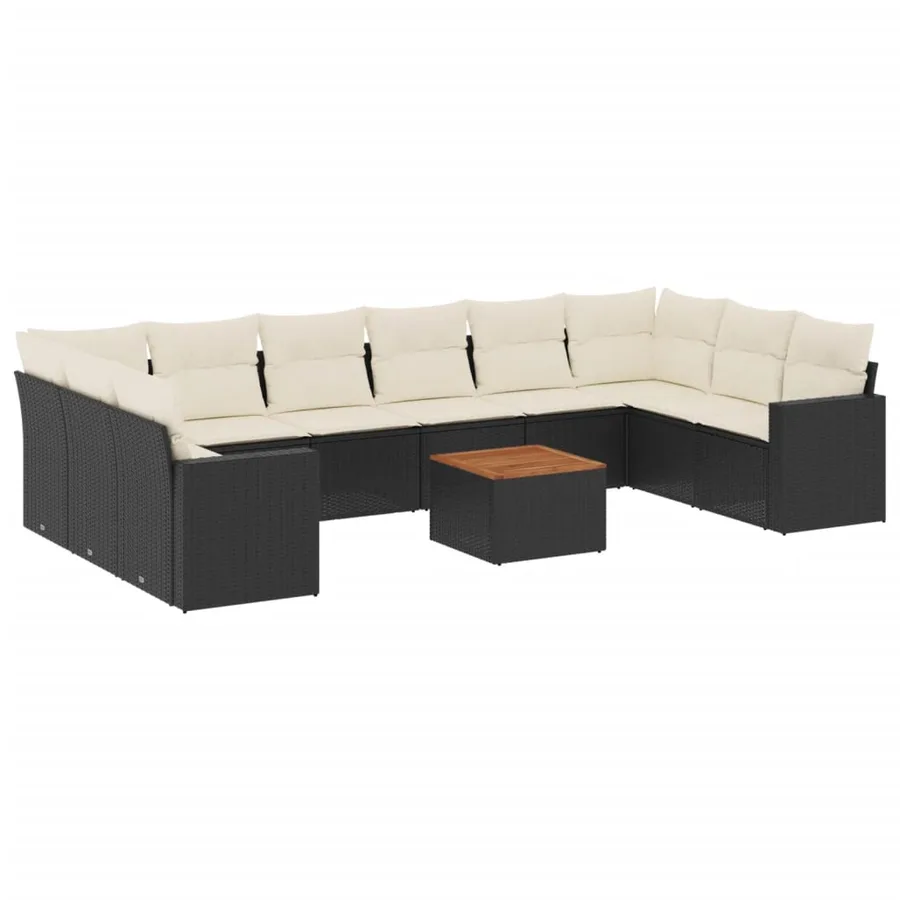 Salon de jardin 11 pcs avec coussins noir résine tressée - 2