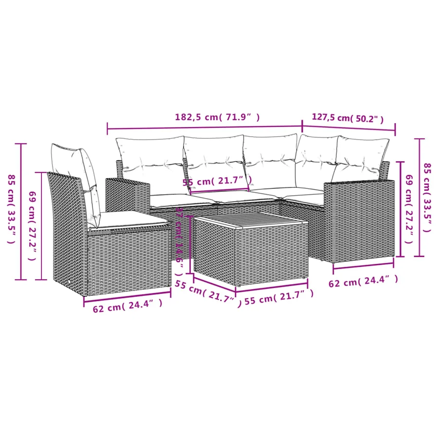 Salon de jardin avec coussins 6 pcs beige résine tressée - 12