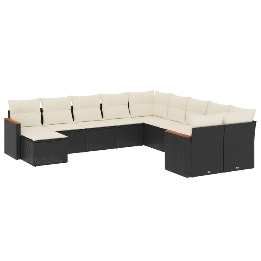 Salon de jardin 11 pcs avec coussins noir résine tressée - 2