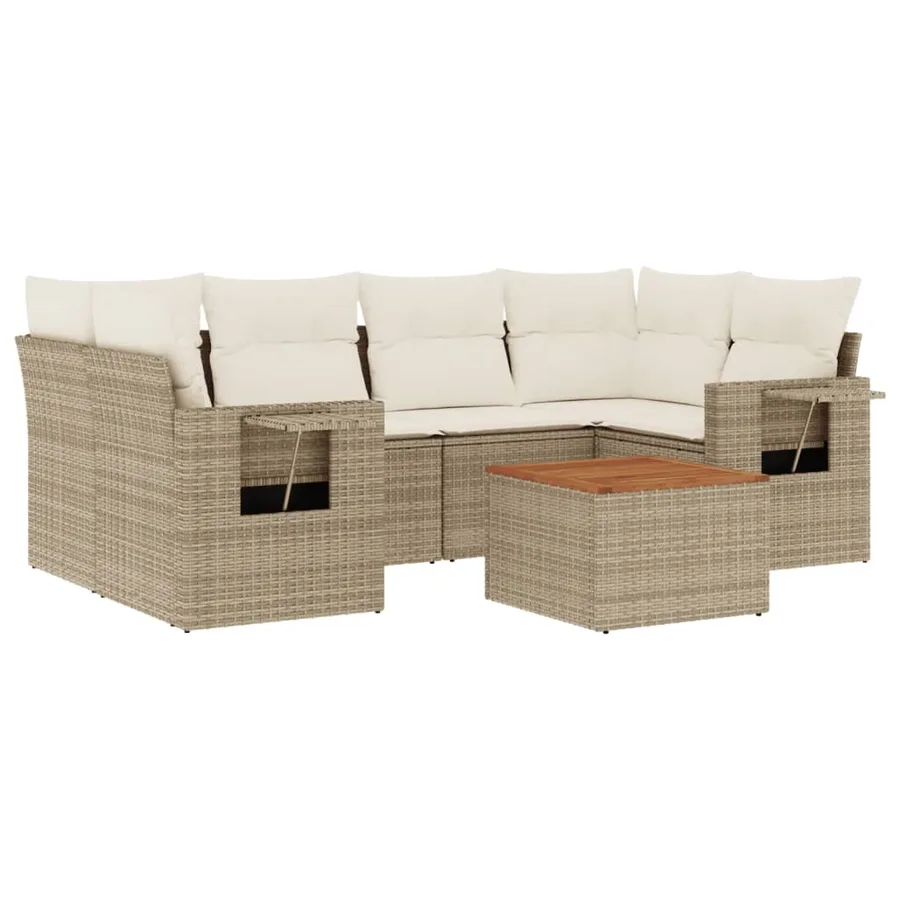 Salon de jardin avec coussins 7 pcs beige résine tressée - 2