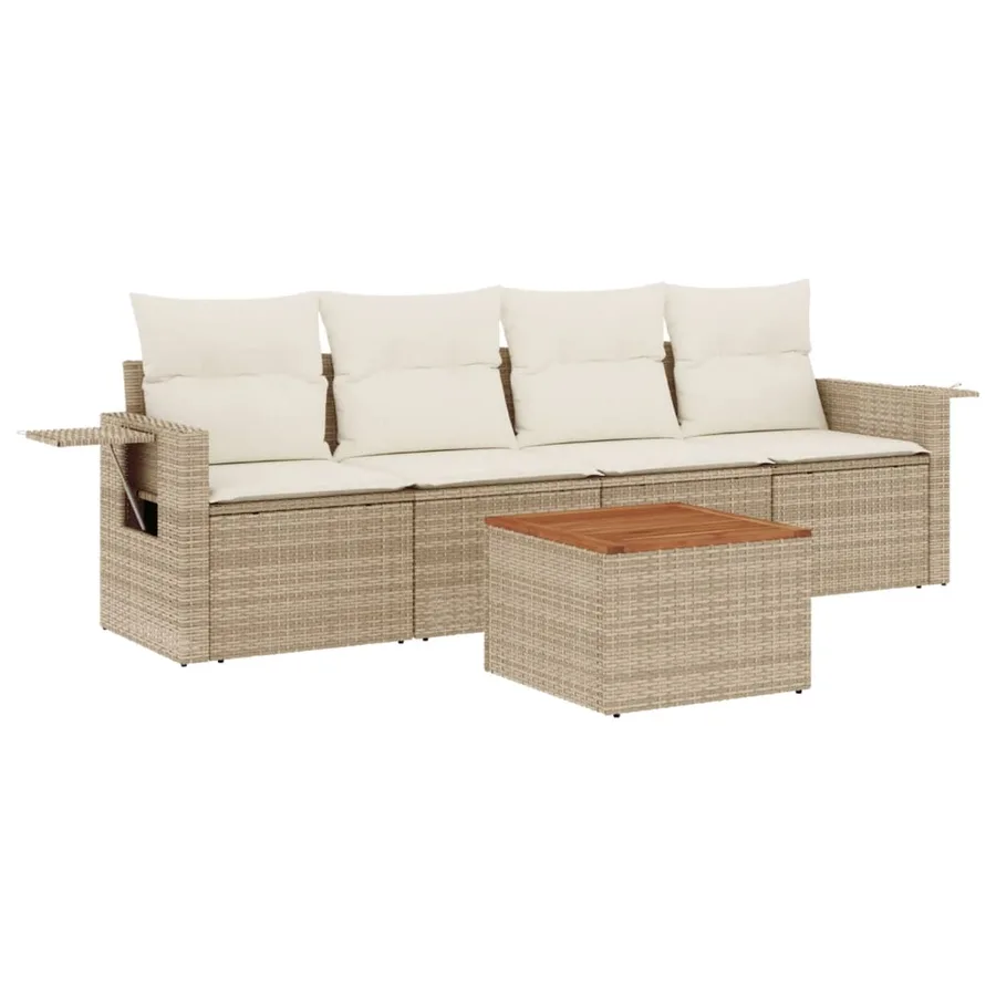Salon de jardin avec coussins 5 pcs beige résine tressée - 2