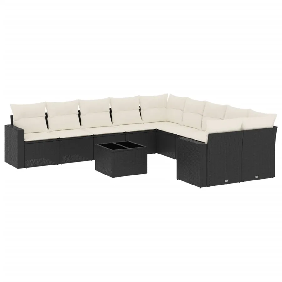 Salon de jardin 11 pcs avec coussins noir résine tressée - 2