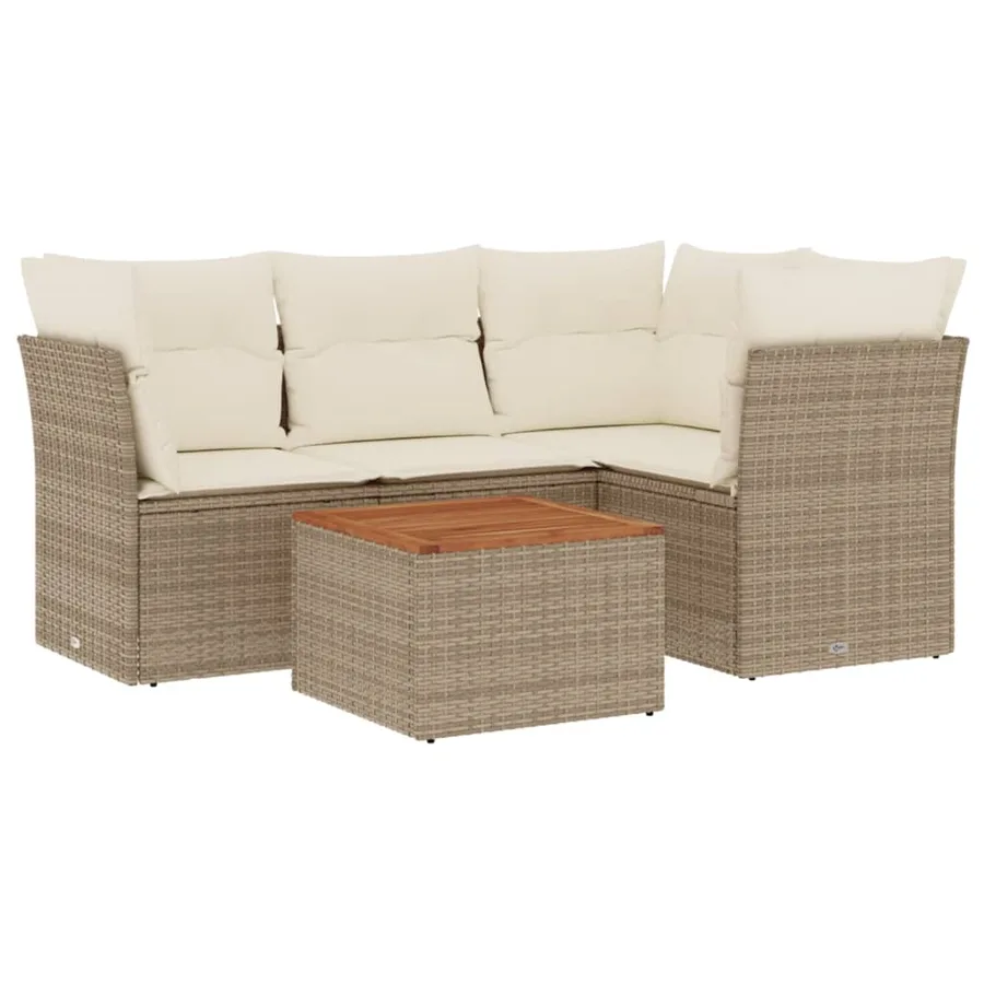 Salon de jardin avec coussins 5 pcs beige résine tressée - 2