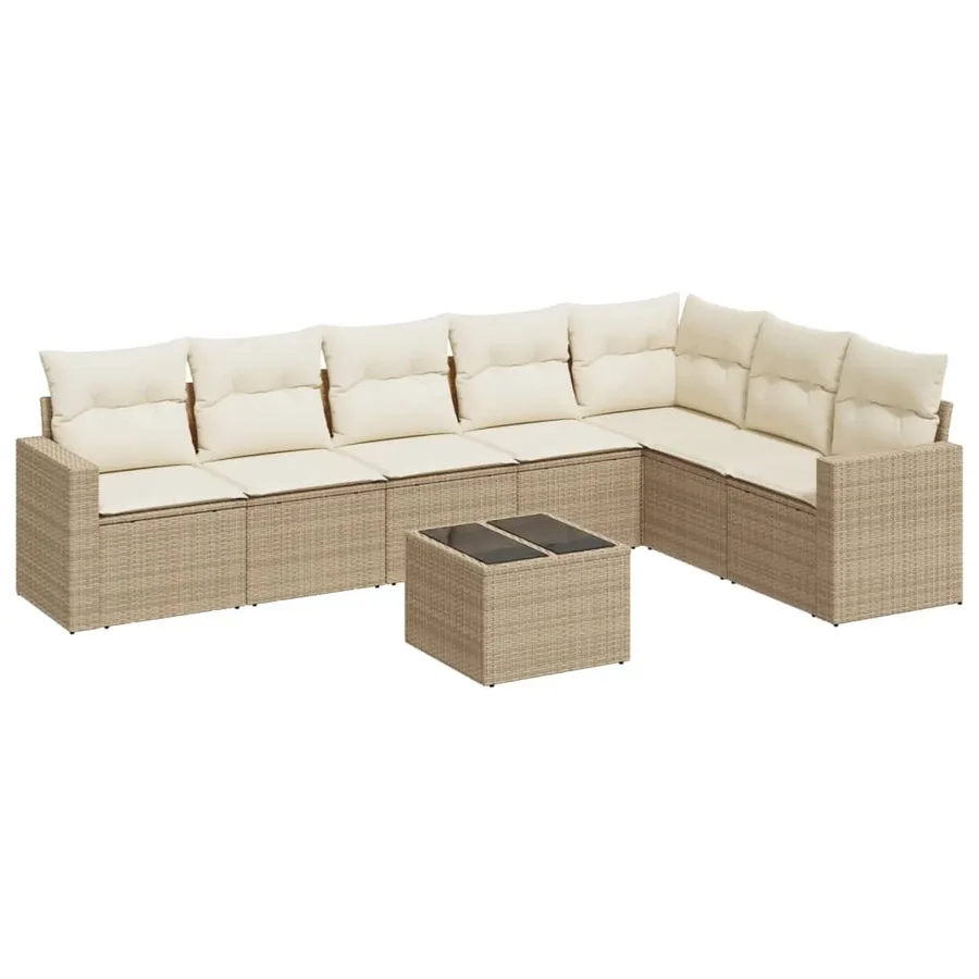 Salon de jardin avec coussins 8 pcs beige résine tressée - 2