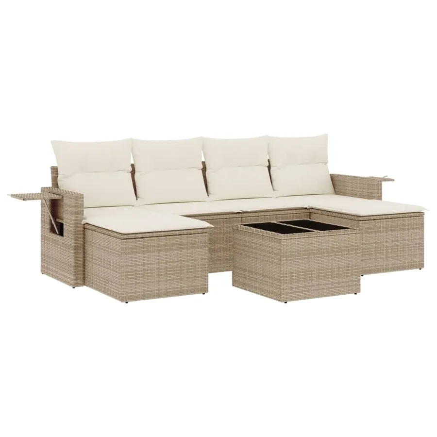 Salon de jardin avec coussins 7 pcs beige résine tressée - 2