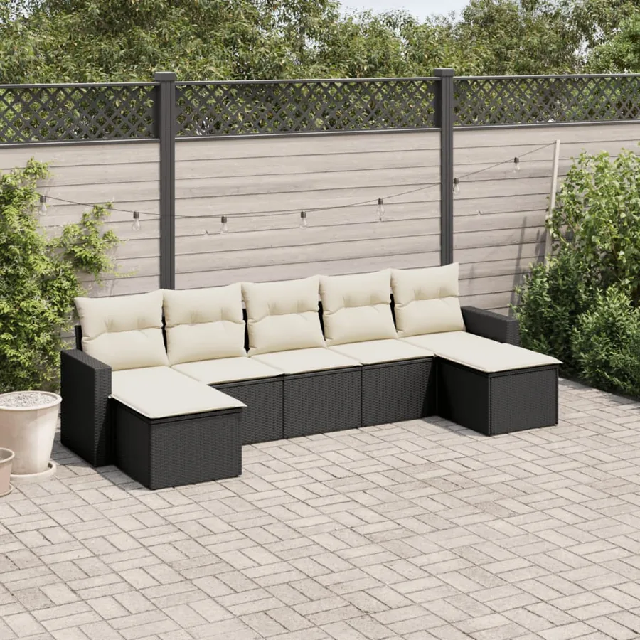 Salon de jardin 7 pcs avec coussins noir résine tressée 55 x 62 x 69 cm - 54,8 kg
