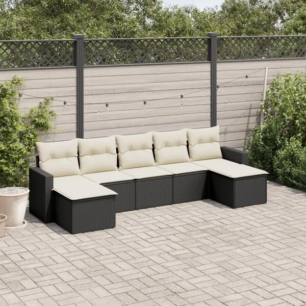 Salon de jardin 7 pcs avec coussins noir résine tressée 55 x 62 x 69 cm - 54,8 kg
