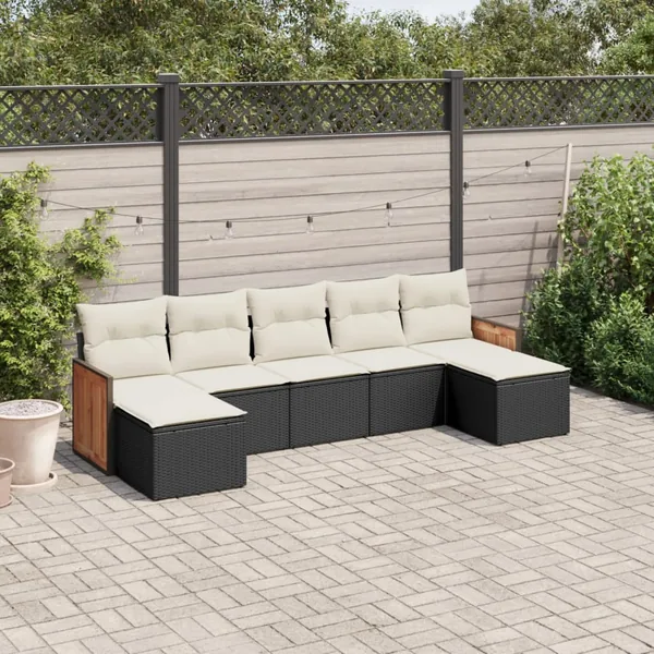 Salon de jardin 7 pcs avec coussins noir résine tressée 55 x 62 x 69 cm - 57,0 kg