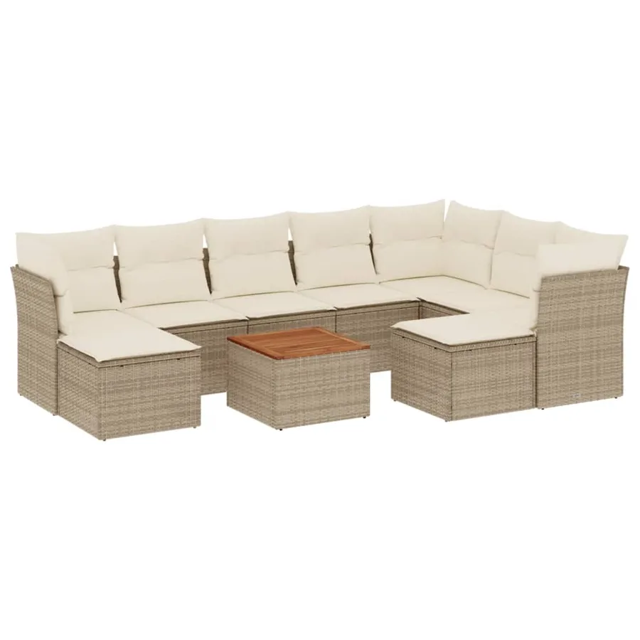 Salon de jardin avec coussins 10 pcs beige résine tressée - 2