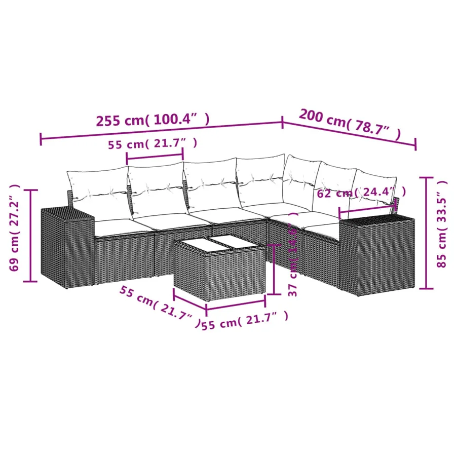 Salon de jardin avec coussins 7 pcs beige résine tressée - 3