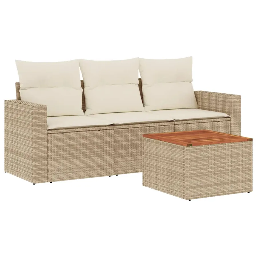 Salon de jardin avec coussins 4 pcs beige résine tressée - 2