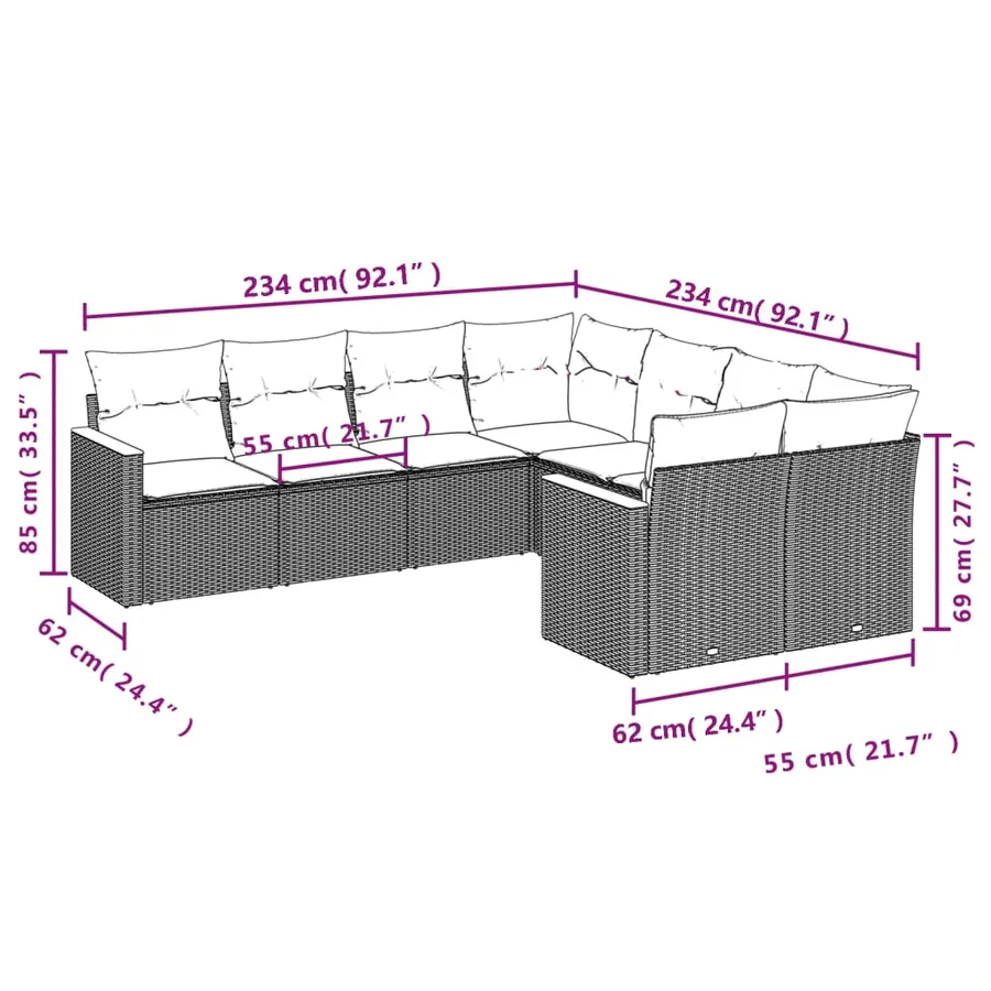 Salon de jardin avec coussins 8 pcs beige résine tressée - 3