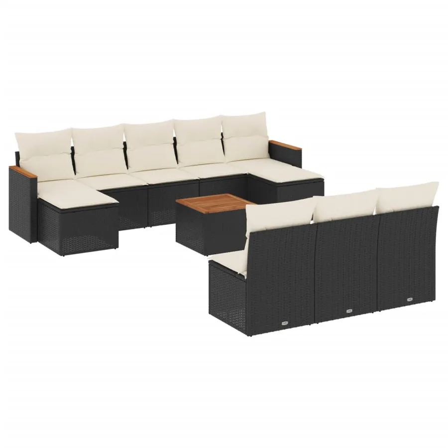 Salon de jardin 11 pcs avec coussins noir résine tressée - 2