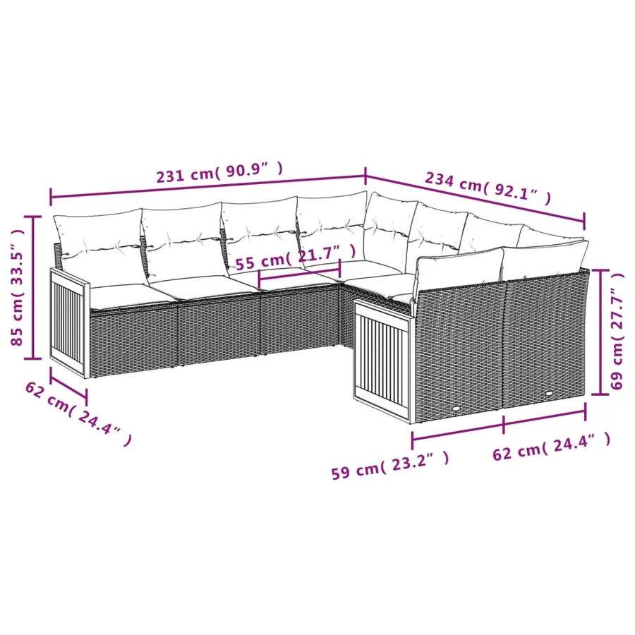 Salon de jardin avec coussins 8 pcs beige résine tressée - 3