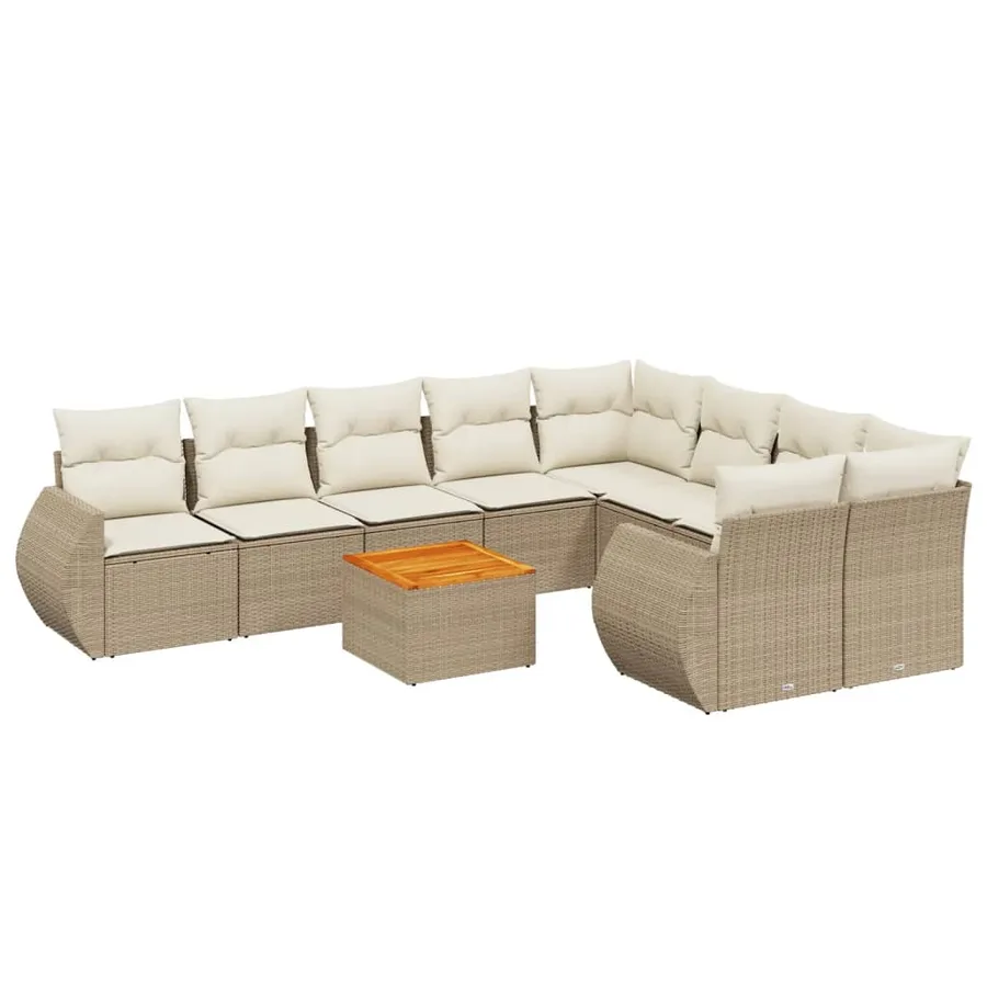 Salon de jardin avec coussins 10 pcs beige résine tressée - 2