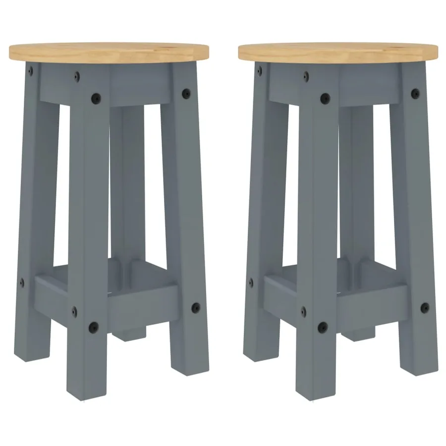 Tabourets de bar lot de 2 gris bois massif de pin - 2