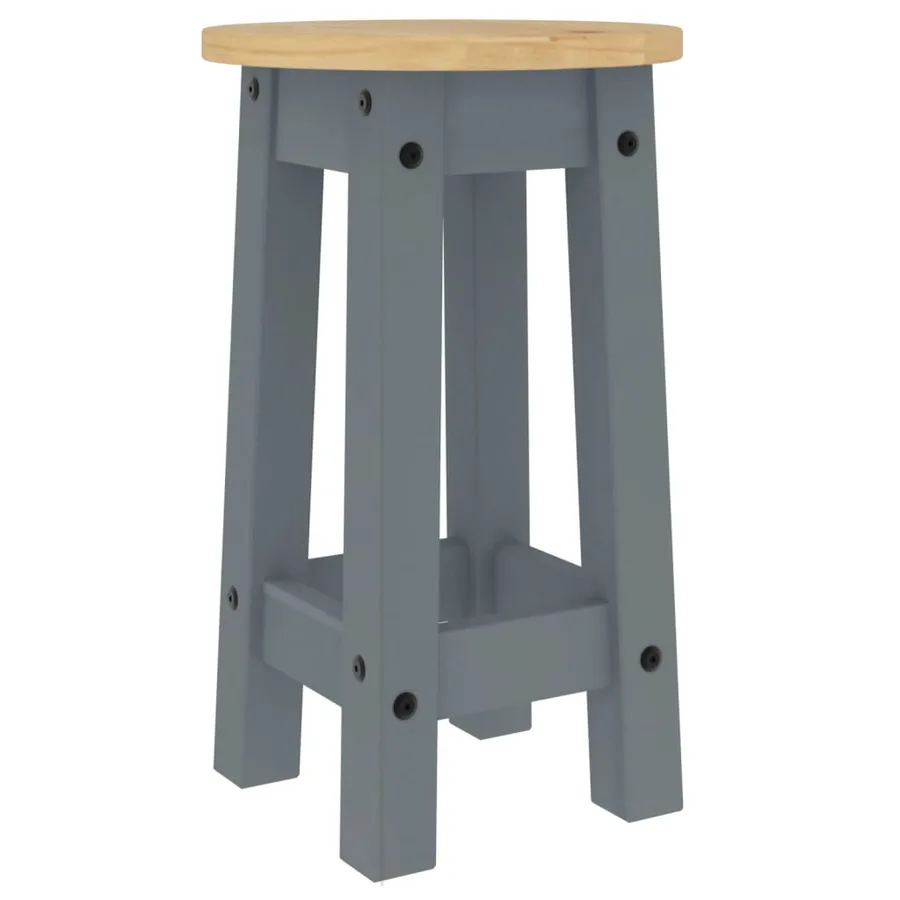 Tabourets de bar lot de 2 gris bois massif de pin - 4