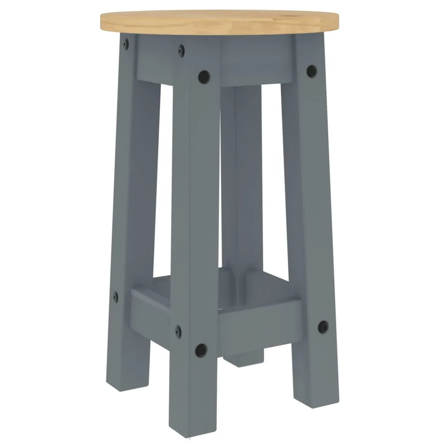 Tabourets de bar lot de 2 gris bois massif de pin - 7