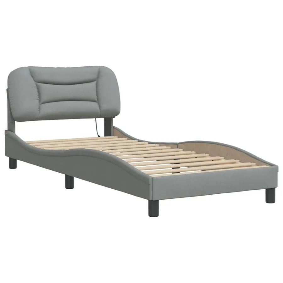 Cadre de lit avec LED sans matelas Hvar gris clair 90x190 cm tissu - 3
