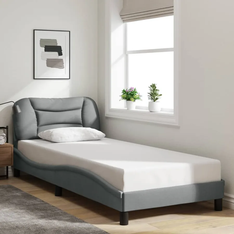 Cadre de lit avec LED sans matelas Hvar gris clair 90x190 cm tissu - 4