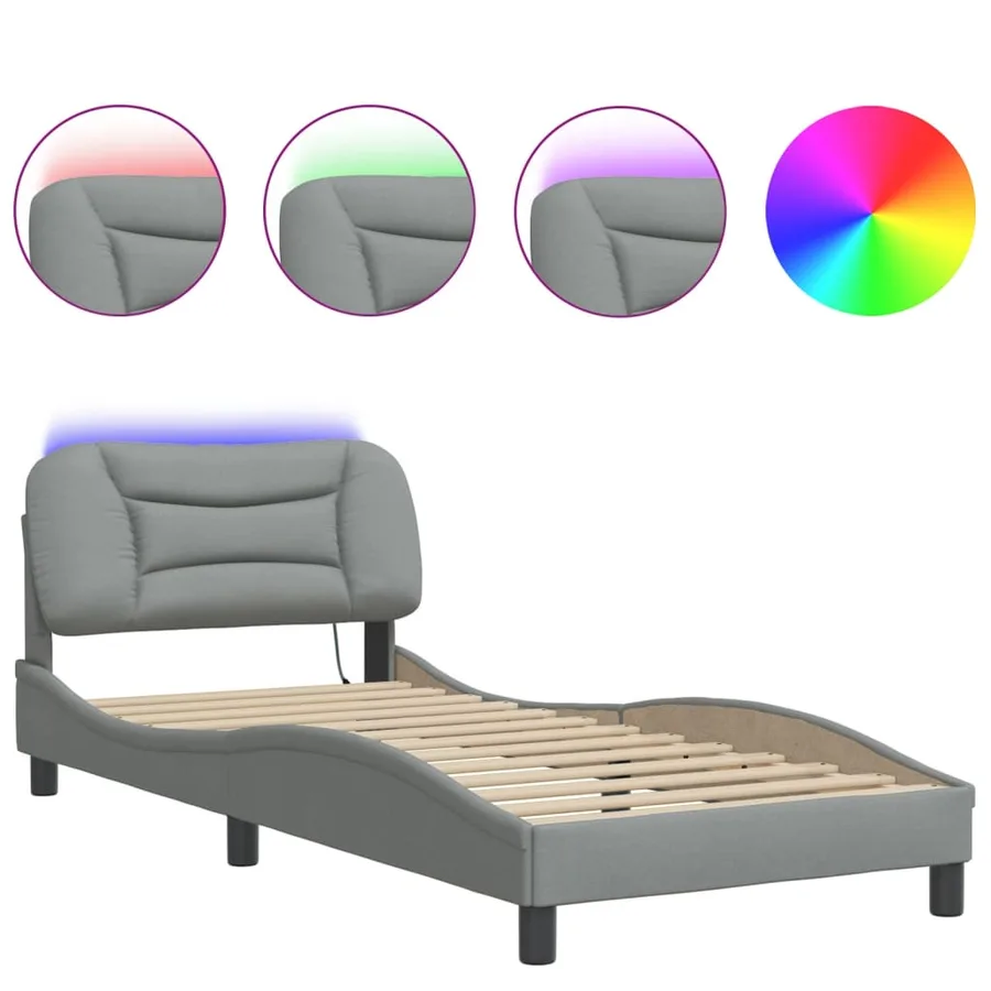 Cadre de lit avec LED sans matelas Hvar gris clair 90x190 cm tissu - 5