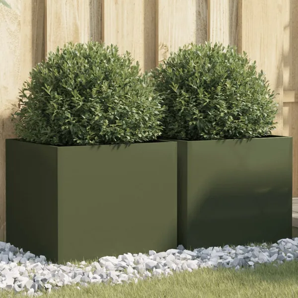 Jardinières 2 pcs vert olive 42x40x39 cm acier