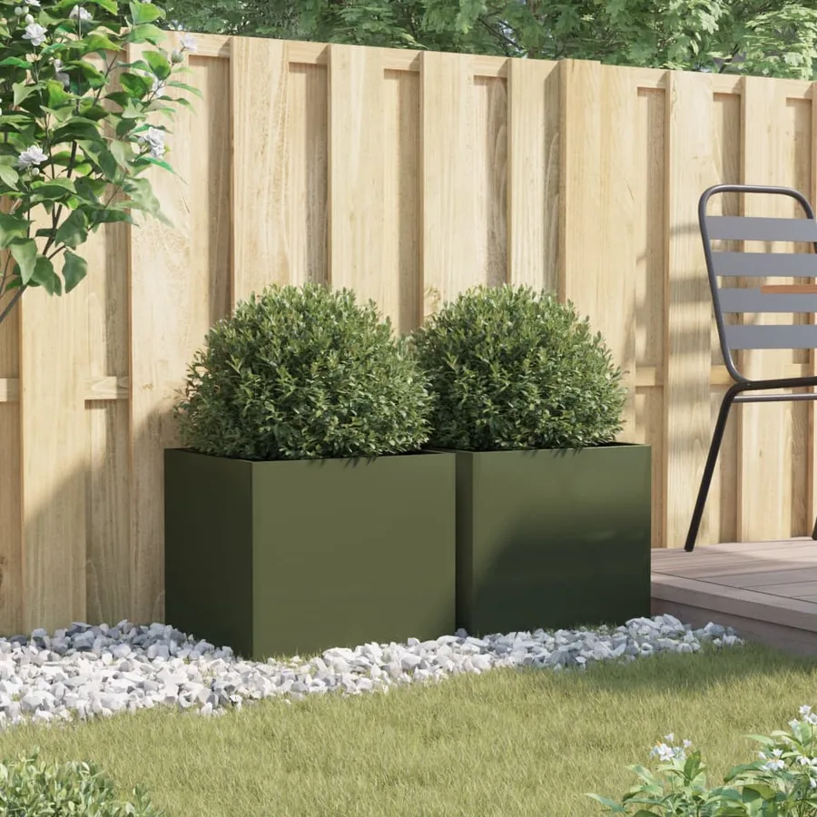 Jardinières 2 pcs vert olive 42x40x39 cm acier - 3