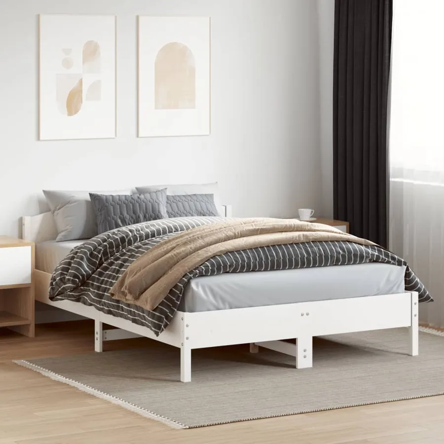 Cadre de lit sans matelas blanc 140x200 cm bois de pin massif - 3