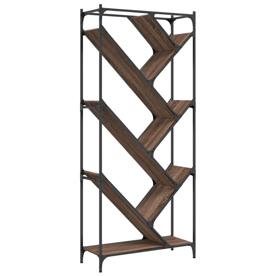 Bibliothèque chêne marron 79x30x180 cm bois ingénierie et métal - 2