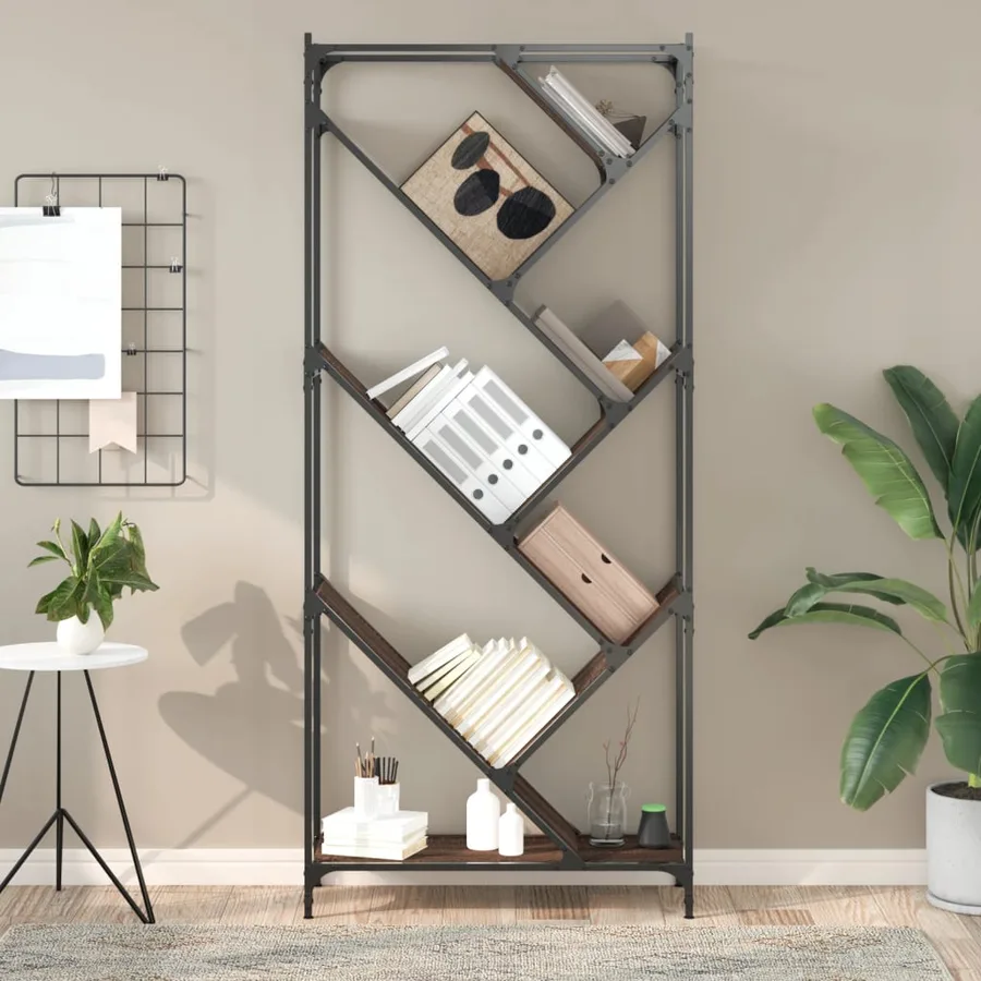Bibliothèque chêne marron 79x30x180 cm bois ingénierie et métal - 3