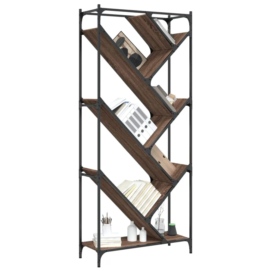 Bibliothèque chêne marron 79x30x180 cm bois ingénierie et métal - 4