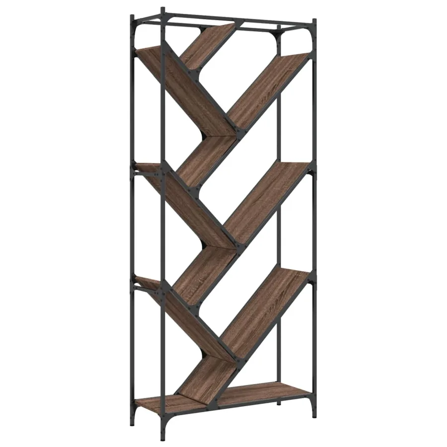 Bibliothèque chêne marron 79x30x180 cm bois ingénierie et métal - 7