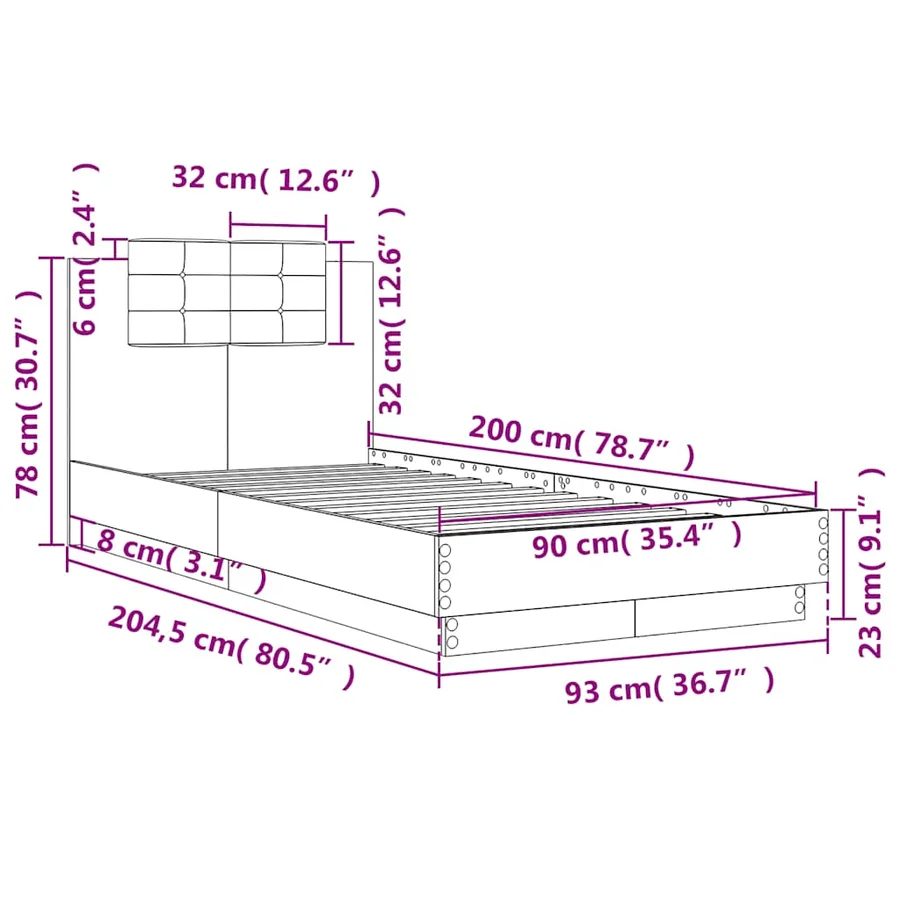 Cadre de lit avec LED sans matelas sonoma gris 90x200 cm - 14