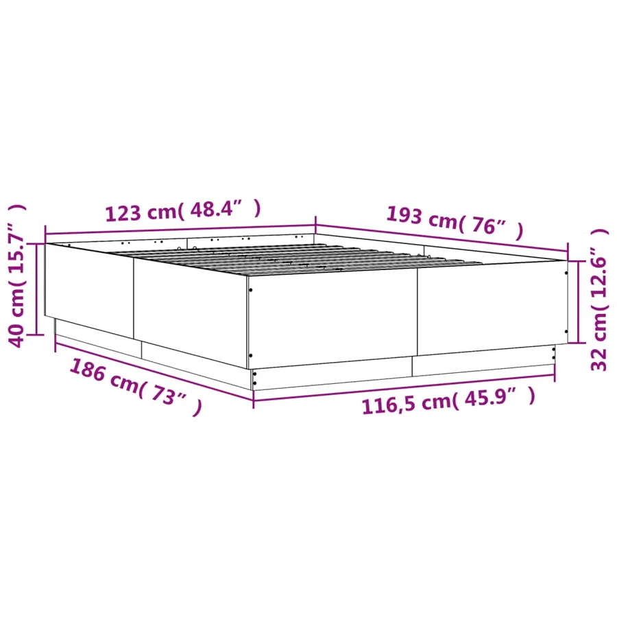 Cadre de lit avec LED sans matelas chêne fumé 120x190 cm - 14