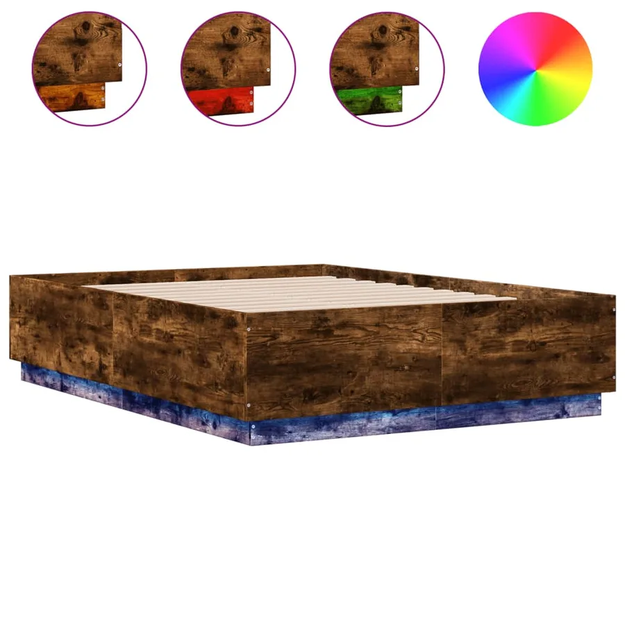 Cadre de lit avec LED sans matelas chêne fumé 120x190 cm - 2
