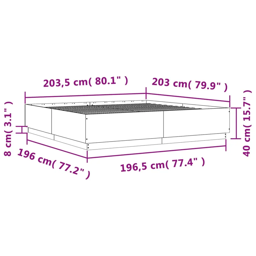 Cadre de lit avec LED sans matelas chêne sonoma 200x200 cm - 14