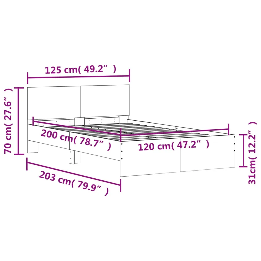 Cadre de lit sans matelas gris béton 120x200 cm - 10