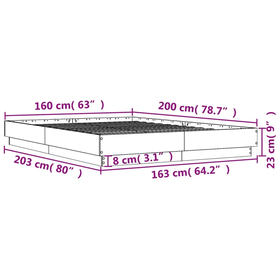 Cadre de lit avec LED sans matelas sonoma gris 160x200 cm - 14